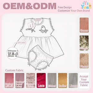 Tenue d'été <span class=keywords><strong>2</strong></span> pièces pour bébés filles, avec applique d'oiseau, garniture pompon, haut sans manches, short bouffant, ensemble de vêtements décontractés pour tout-petits - Product Image 2