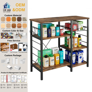 Estante de Cocina Industrial Vintage Marrón con 6 Ganchos Desmontables, Estante de Almacenamiento Multiusos, <span class=keywords><strong>Mueble</strong></span> <span class=keywords><strong>para</strong></span> Cafetería, <span class=keywords><strong>Microondas</strong></span>, Comedor - Product Image 1
