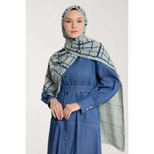 Pure Tone Floral Square Pattern Scarf Navy Blue Light Green Made of <b>Silk</b> Polyester Stylish <b>Handkerchief</b> for Summer Parties - Product Image 2