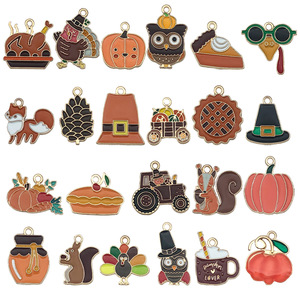 Accessori Gioiello in Lega per Portachiavi e Ciondoli Fai da Te, Stili Misti, Tema Ringraziamento, con Motivi Zucca, Scoiattolo, Tacchino, Effetto Goccia d'Olio - Product Image 6