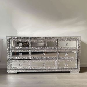 Cristal brillant moderne Diamant écraser 6 tiroirs miroir coin meuble TV support TV Table de chevet meubles de salon - Product Image 5