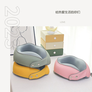 Oreiller de voyage magnétique en forme de U en mousse à mémoire de forme, pliable et portable, pour avion, voiture, adulte, polyester, couleur unie - Product Image 1