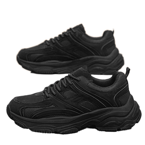 Zapatos Casuales de Hombre con Cordones para Otoño, Zapatillas Negras Gruesas con Diseño de Malla Transpirable, Estilo Deportivo a la Moda, con Plantilla de EVA y Parte Superior de PU - Product Image 1