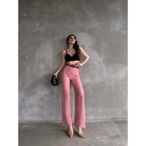 Pantalon large en lin taille haute respirant pour femme blanc - Product Image 3