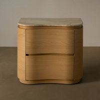 Meuble de chevet haut de gamme moderne en marbre travertin avec tiroir, table de nuit en bois de chêne pour chambre à coucher