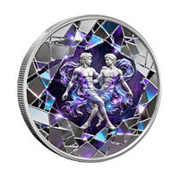 Pièce de collection captivante en cuivre pur 999, prismatique, 31,1g, ronde, double face, avec motif des jumeaux du zodiaque et des 12 signes astrologiques au dos