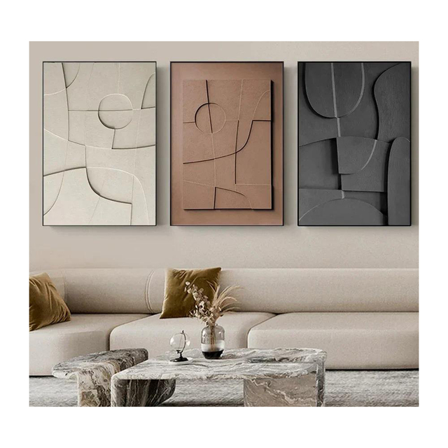 Nordic Geometric 3D Texture Relief Modern Minimalism Abstract Line Wall Art Poster Hand-Painted Oil Painting Mural Effect Living
