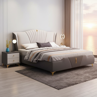 Lit double moderne et minimaliste en bois massif - Cadre de lit king size en cuir durable avec rangement - Ensemble de meubles de chambre à coucher