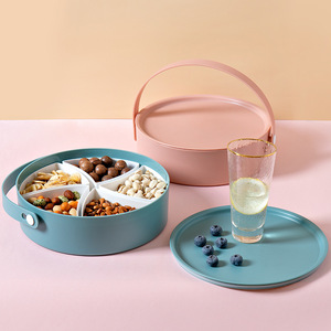 Blue And Pink <b>Plastic</b> Serving <b>Tray</b> With Handle Divided Sections For Snacks And Fruits Residential Use - Product Image 1