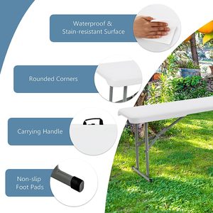 Bộ bàn ăn ngoài trời gấp 6 chân | bàn HDPE + khung thép chống gỉ | 2 băng ghế và 1 bàn bao gồm - Product Image 3