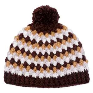 Qianzun Custom New Design Personalized Winter Outdoor Wool Mixed Color Crochet Beanie With Pom Pom