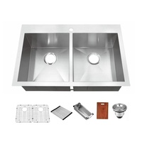 Éviers de cuisine doubles en acier inoxydable 304, style cascade, grand format, multifonctionnels intelligents, noir mat et or, vente en gros