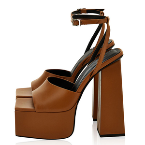 Escarpins à talons épais pour femmes, sandales à plateforme épaisse, bout carré ouvert, chaussures d'été personnalisées - Product Image 4