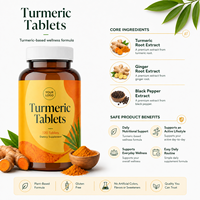Comprimés de curcuma à marque privée, Curcuma avec curcumine, gingembre, poivre noir, fabricant OEM