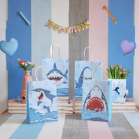 Sacs cadeaux classiques WENWI en papier kraft recyclable, thème requin, pour fêtes d'enfants, emballage de bougies et de loisirs créatifs, finition plastifiée