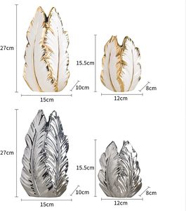 Vase de table en céramique dorée antique, décoratif, style nordique moderne, motif feuille de bananier émaillée, pour la maison, l'hôtel et le restaurant, vente en gros - Product Image 5