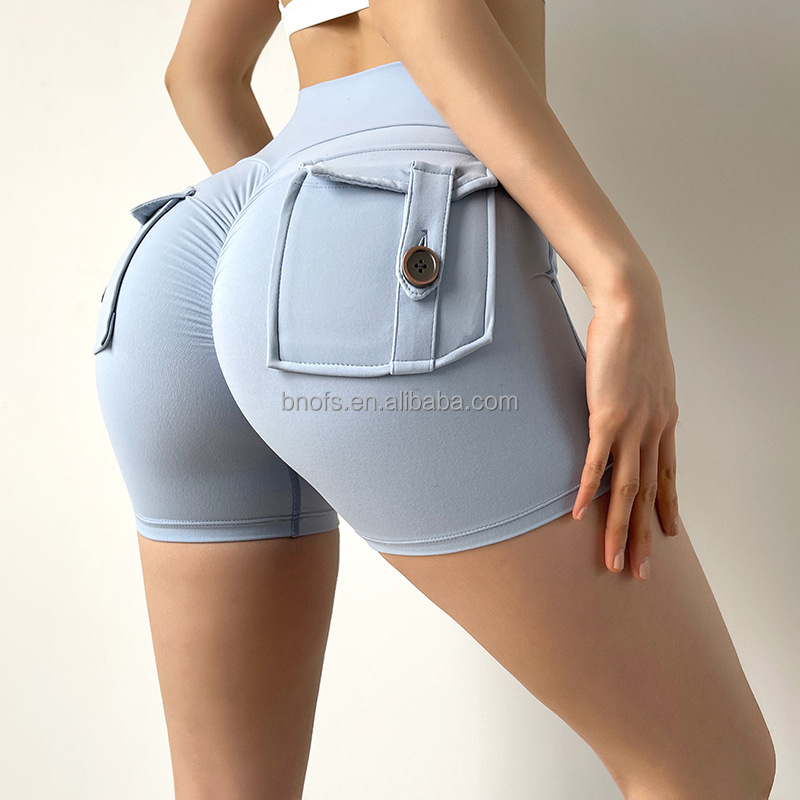 High Waist Sports Shorts Women's Tight-fitting Yoga Pants Quick-drying Button Pocket Training Fitness Shorts