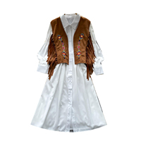 Ensembles Bohèmes Femme 2026 : Gilet Brodé à Franges et Robe Chemise Manches Longues – Tenues Deux Pièces Printemps-Automne