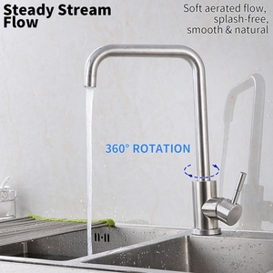Brushed SUS304 Stainless Steel <strong>Square</strong> Hot Cold Kitchen Sink Mixer Faucet Ceramic Valve - Product Image 3