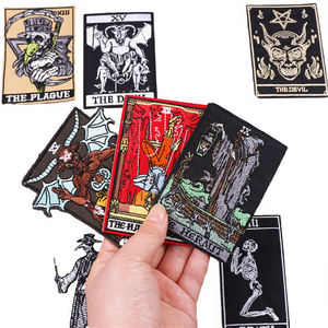 펑크 스켈레톤 타로 카드 자수 패치 트윌 원단 다리미 부착 스타일 의류 모자 DIY 장식용 직사각형/원형/삼각형 - Product Image 3