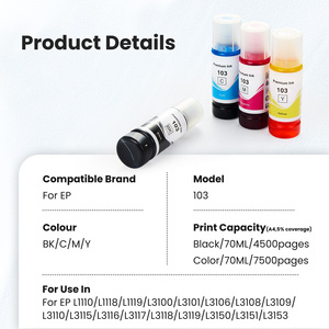 Encre de recharge en vrac compatible de qualité supérieure à base d'eau pour imprimantes de bureau <span class=keywords><strong>EcoTank</strong></span> L3100 L3150 L1110 L5190 - Usine 103 - Product Image 2
