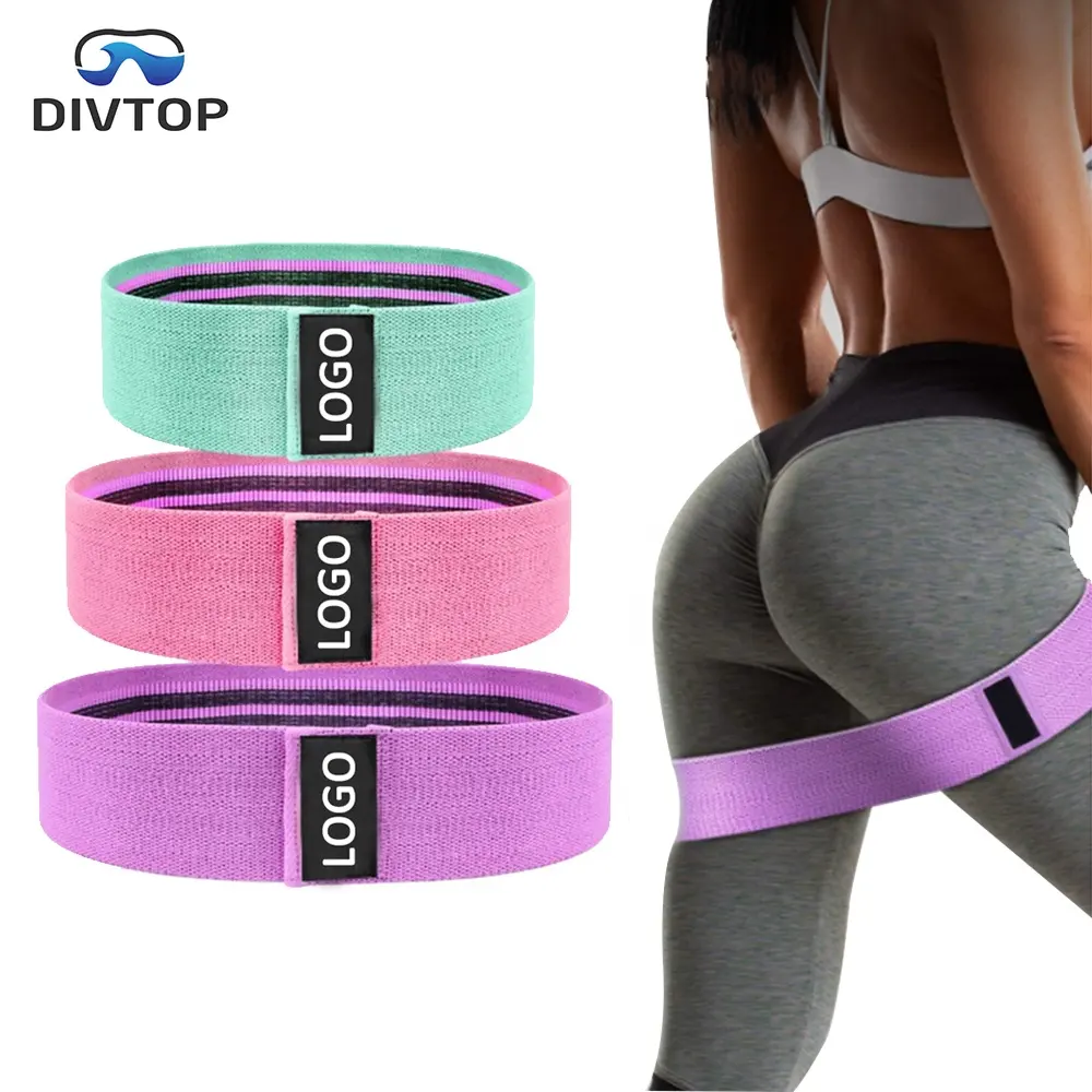 Women Strength Training GYM Fitness Exercise Bands,Hip Circle Set Non Slip Covered Elastic Booty Fabric Resistance Band.