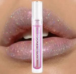 Ihr Logo Lippenstift holografischer Glanz rosa Chrome hochglanz Brilliante Königin metallisch zerkleinerte Diamanten schillernder Lippenstift