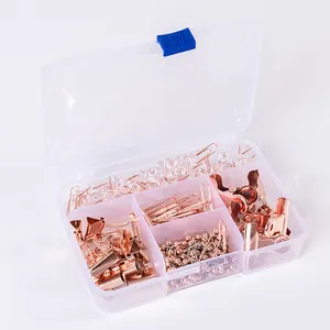 Hot selling portable 5-piece set PP plastic storage box rose gold stapling stationery set for school home office