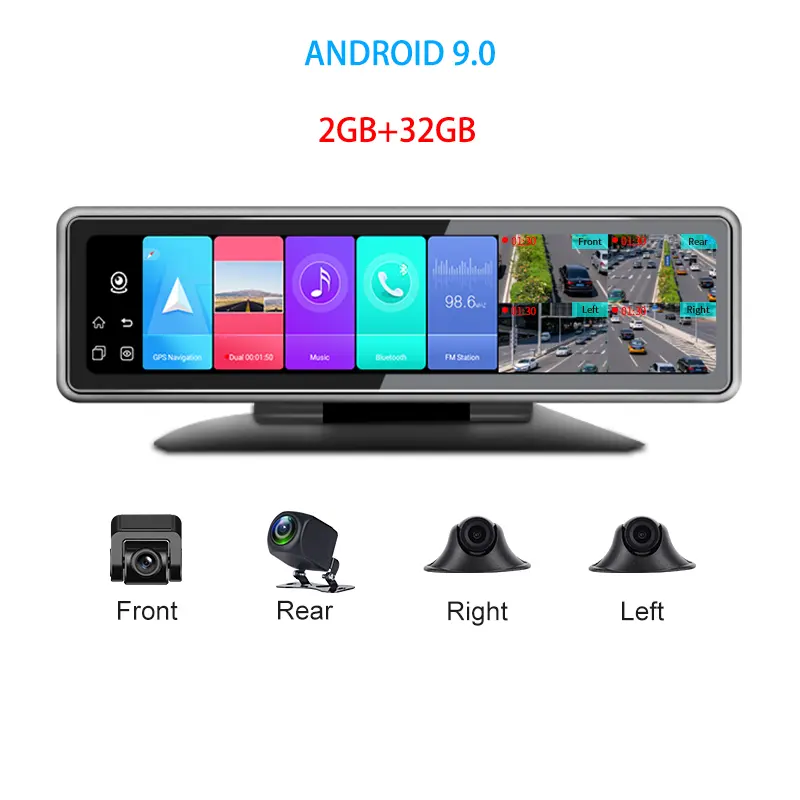 Android 9.0 4 Cameras 4G Car Dash Cam GPS Navigation HD 720P Video Recorder Dashboard DVR WiFi App Remote Monitoring