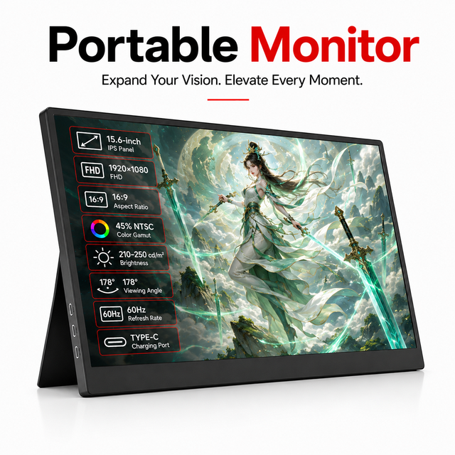 Wholesale Wireless Display 15.6 Inch Portable Monitor Multimedia Playback Built in Stand Type C HDMI Wireless Portable Monitor