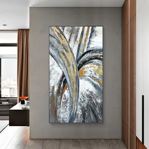 Custom modern wall art home decor luxury large abstract gold foil hand painted canvas oil painting with frame