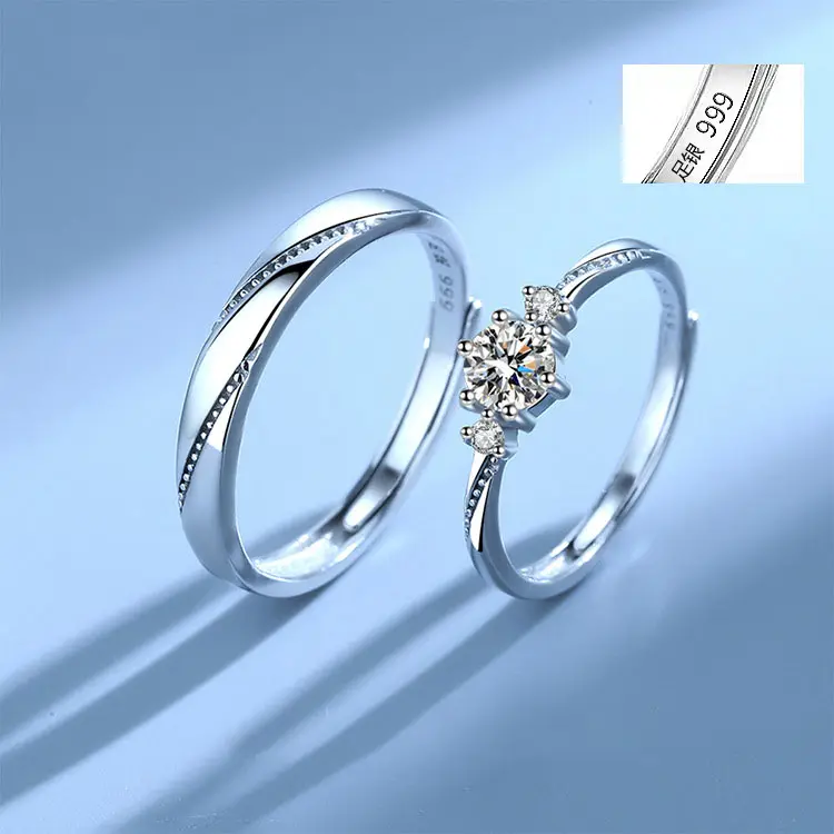 S925 Verzilverd Romantische Elegante Hart Paar Ring Voor Vrouwen Mannen Bruiloft Verloving Bruiloft Sieraden