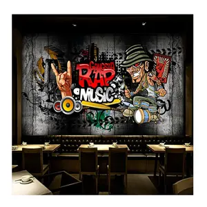 KOMNNI 3d Retro Hip-Hop Mural Rock Music Wall Background Wallpaper For Wall Bar Ktv Background Modern Wallpaper