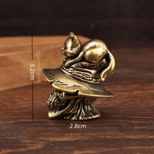 Brass Cat Skull Figurine 2Pcs Miniature Ornament Halloween Home Decor Eclectic Style - Product Image 4