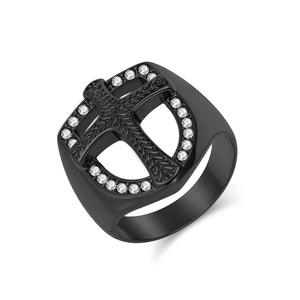 Anillo de Cruz con Escudo para Hombre, Oro, Negro, Plata, con Incrustaciones, Joyería de Moda, Pulsera para el Dedo Índice - Product Image 5