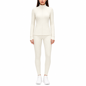 Women's Seamless <b>Workout</b> Set Dot Jacquard Long Sleeve Zip <b>Jacket</b> High Waist Yoga Leggings Gym Sportswear - Product Image 3
