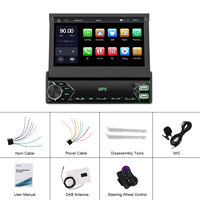 Podofo 1 Din 7 pouces voiture lecteur MP5 manuel écran rétractable voiture stéréo sans fil CarPlay Android Auto FM BT USB Type-C + MIC OEM