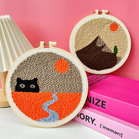 Vente chaude bricolage à la main fleur poinçon aiguille Kits de démarrage animaux broderie ensemble cercle tissu fil de cachemire