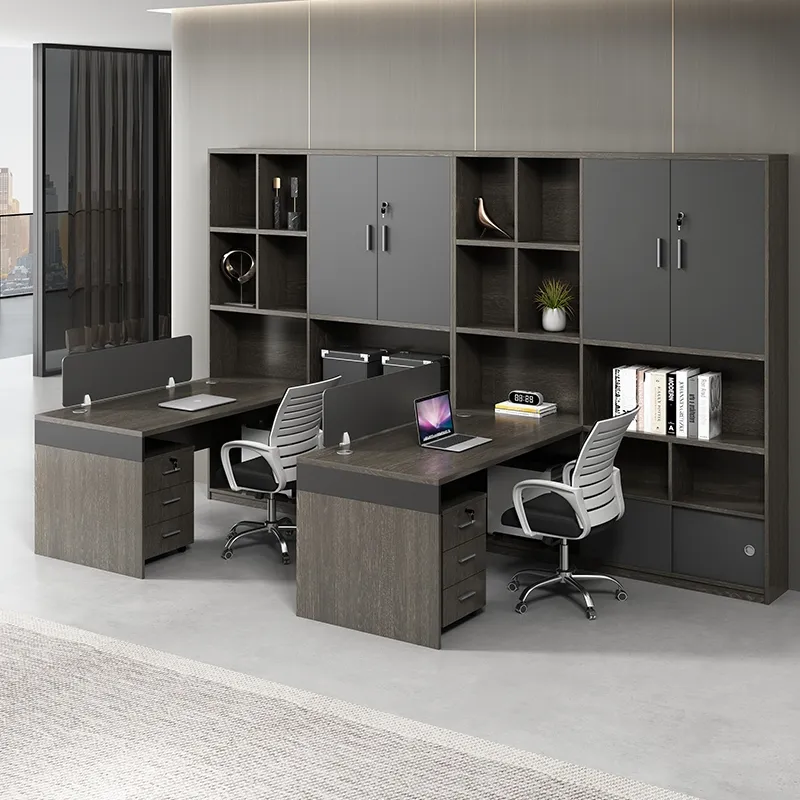 Basit Modern ücretsiz kombinasyon ahşap ofis mobilyaları ofis bölmesi 2 koltuk kabin iş istasyonu tablosu