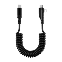 Câble de charge de voiture 2-en-1 CarPlay CarLife PD 60W à charge rapide, rétractable à ressort, double connecteurs Type-C coudés, en matériau TPE/TPU