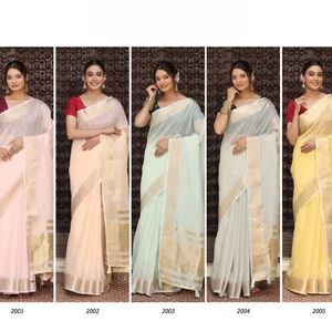 Sari en coton traditionnel Dhwaja Export avec double blouse, longueur du sari 5,5 mètres, longueur de la blouse 0,8 mètre, toutes saisons, mariage/fête/Diwali - Product Image 1