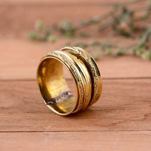 Anillo Antiestrés Giratorio Hecho a Mano de Latón Moderno con Baño de Oro de 14K, Anillo de Meditación Unisex para el Pulgar - Product Image 5