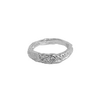 Cincin Perak Sterling S925 Desain Niche dengan Tekstur Foil Berkerut, Aksen Zirkon Halus, dan Bentuk Tidak Beraturan untuk Wanita