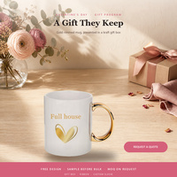 Mug Kopi Keramik 330ml dengan Pinggiran Emas, Gagang Emas, Dekal Emas, Logo Custom, Hadiah Valentine, Grosir, Promosi