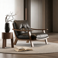 Fauteuil de loisirs vintage en bois massif brun mat, style mi-siècle, avec accoudoirs, pour salon, design de designer