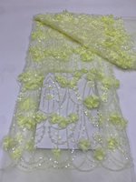 NI.AI Nouveau tissu en dentelle 3D fleurie perlée avec perles brodées et sequins pour robes de mariée et matériaux de confection pour filles
