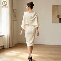 Robe Midi Formelle Décontractée pour Femme, Élégante et Tendance, en Satin avec Cape Superposée et Dos Nu, Fabrication OEM en Gros pour Usine de Vêtements, Collection 2026