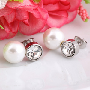 <b>Stud</b> <b>Earrings</b> 10MM Round Zircon Pearl Bezel Setting Gold Color Party Jewelry - Product Image 3
