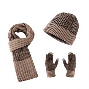 Thick Fleece Lined Wool Knit Beanie Scarf <b>Glove</b> <b>Set</b> Winter Cold Weather Gift <b>Set</b> for Adults Kids - Product Image 6