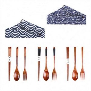 Ensemble de couverts portables en bois de Nanmu massif, style japonais, anti-brûlure, pour cuisine, comprenant cuillère, fourchette et baguettes - Product Image 2